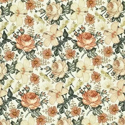 creme natural peach green claypink English Garden flowers digital poplin