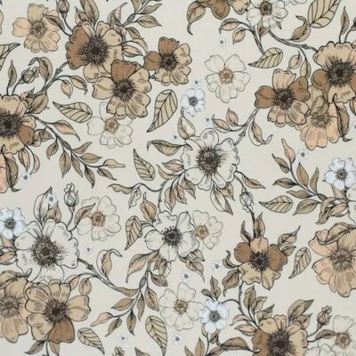 beige (kiezel) cacao bruin Landelijke bloemen - digitaal poplin katoen (op=op)