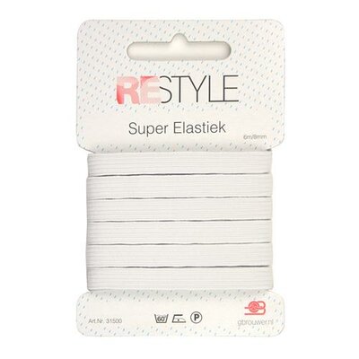 wit super elastiek 8mm - 6 meter / kaartje