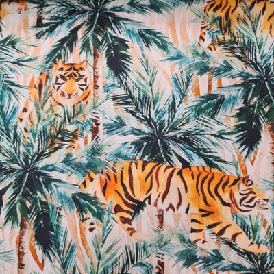 white brandy army green tigers and palmtrees digital cotton