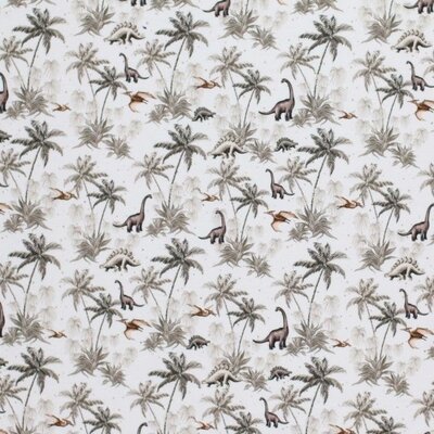 wit (off white) beige donker taupe groen Dino jungle dieren - digitaal tricot