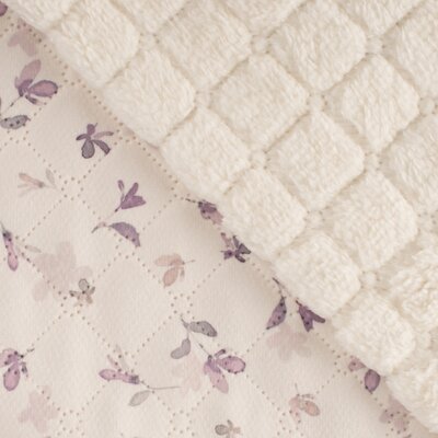 nog 1,7m - wit (off white) lila pastel Bloemetjes gevoerde teddy (op=op)