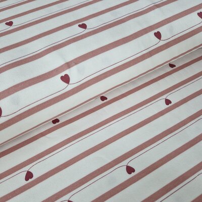 wit licht roze framboos strepen en hartjes - tricot (op=op)