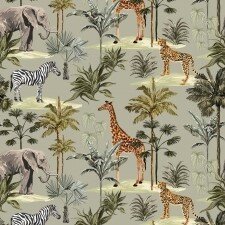 groen grijs camel bruin cognac zwart wit olifant zebra giraf panter Jungle dieren digitaal katoen (op=op)