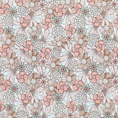 wit (off white) perzik cacao groen Pastel Vrolijke bloemen - digitaal tricot (op=op)