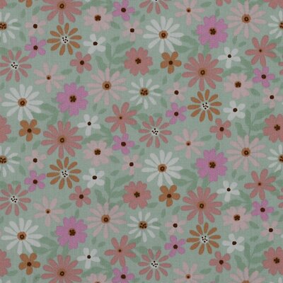groen (vintage warm) wit cacao roze bloempjes digitaal poplin katoen
