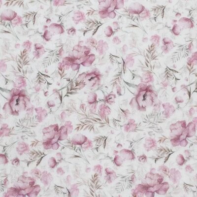 off white old pink raspberry beige botanical poppy flowers digital double gauze