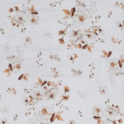 off white chocolate brown natural beige cacao jasmin flower digital double gauze