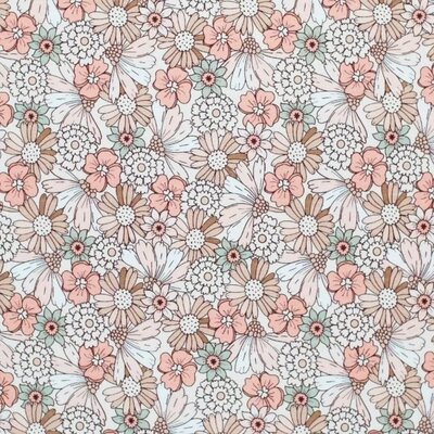 off white peach cacao green pastel cheerfull  flowers digital poplin