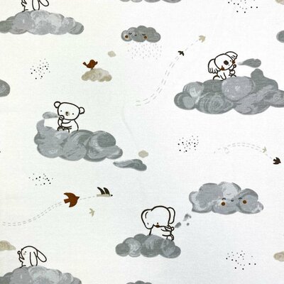 wit grijs bruin koalabeer konijn olifant vogel met wolken katoen