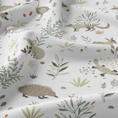 wit vintage groen beige bladeren en Australische dieren katoen