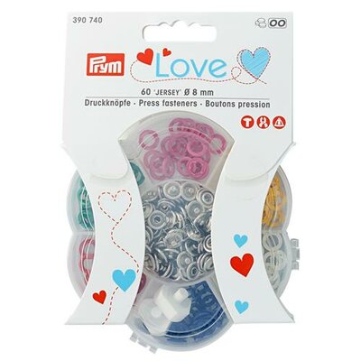 mix kleuren tricot drukkers mini 8mm in bewaardoos met hulpstukje - 60 stuks assortie Prym love