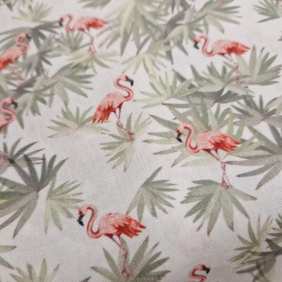 wit roze groen flamingo botanisch poplin digitale katoen