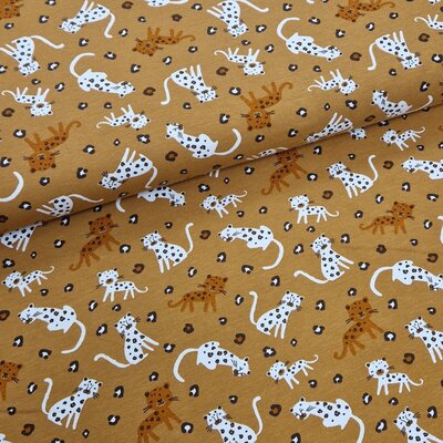 camel (caramel) wit cognac panter biologische digitale tricot (op=op)