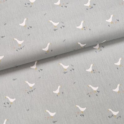 groen (vintage) wit beige geel gansjes ganzen poplin katoen
