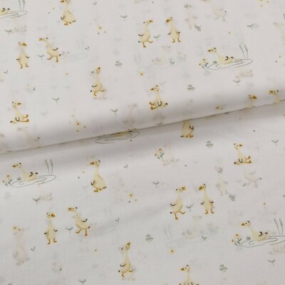 white green ocher goose and plants cotton