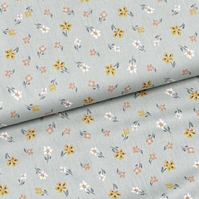 groen (vintage) wit beige geel vrolijke bloemen poplin katoen (op=op)