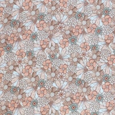 off white peach cacao green pastel cheerful flowers digital double gauze