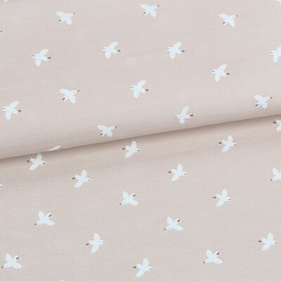 oud roze (licht) poeder wit vogeltjes Wafel tricot (op=op)