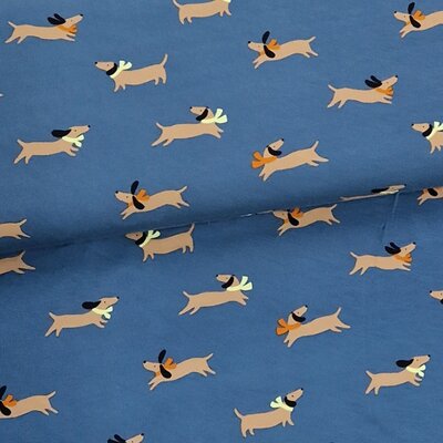 blauw (jeans) cacao bruin teckel hondjes tricot (op=op)