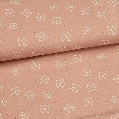 claypink natural birds and flowers french terry 