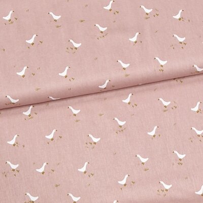 roze (oud) wit beige camel-oker gansjes ganzen poplin katoen