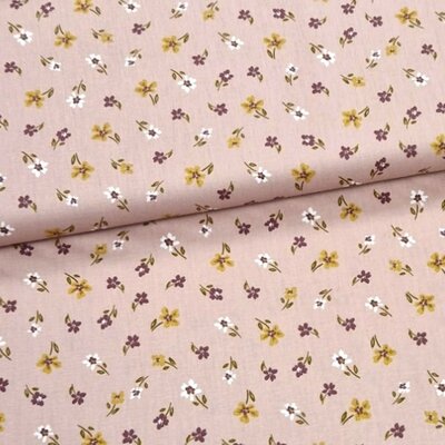 nog 1m - roze (oud) wit beige camel-oker bordeaux vrolijke bloemen poplin katoen (op=op)