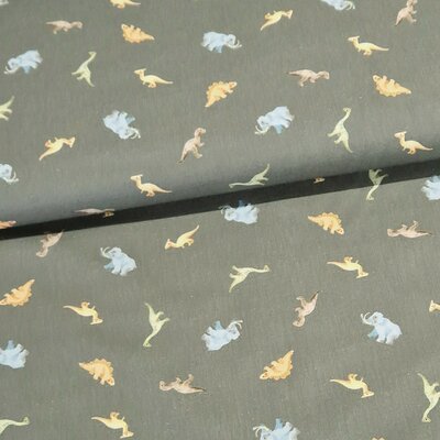 groen (olijf-mos) camel blauw bruin dino - digitaal poplin katoen (op=op)