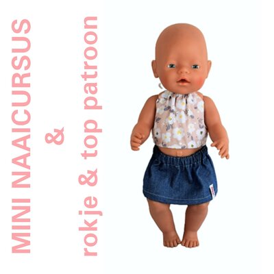 Halter top en rokje met MINICURSUS Poppen naaipatroon