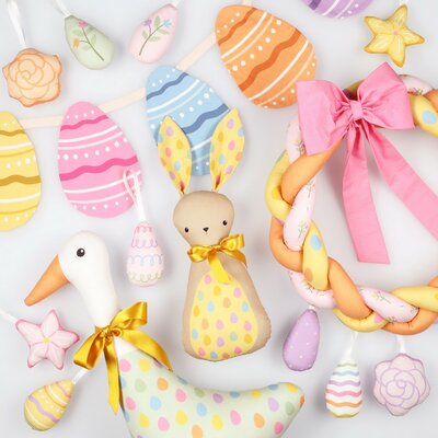 yellow pink green blue easter deco panel digital