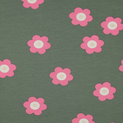groen (army) roze wit Daisy bloemen - french terry