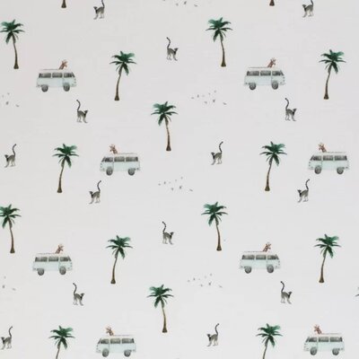 wit (off white) dusty groen blauw bruin Dieren op Vakantie VW bus - digitaal tricot (op=op)