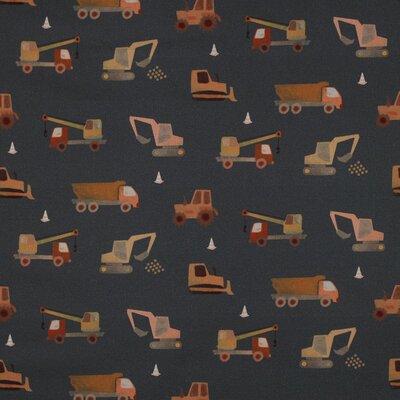 blauw (donker) camel beige cacao vrachtwagens en bouwvoertuigen poplin digitaal katoen