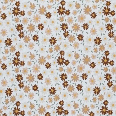 wit (off white) beige geel bruin Zonnebloemen - digitaal fijne katoenen Baby rib tricot SOFT