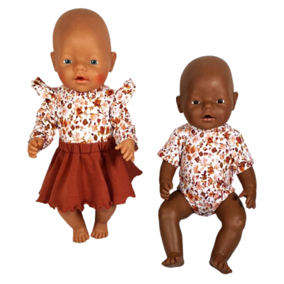 Cirkelrokje en Romper (lange- en korte mouwen)Poppen naaipatroon