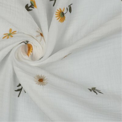 nog 1.65m - wit geel groen Zonnebloemen broderie hydrofiel (op=op) 