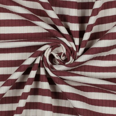 wit mauve strepen katoenen BREDE Baby rib tricot (op=op)