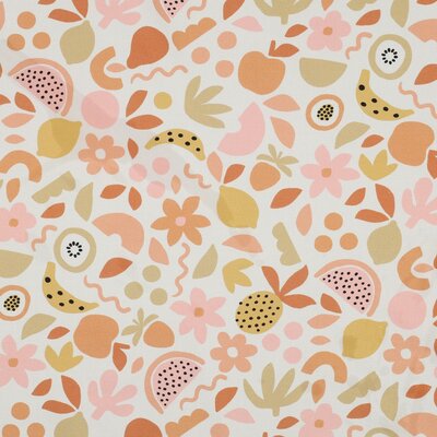 wit perzik geel roze groen fruit en bloemen - poplin katoen