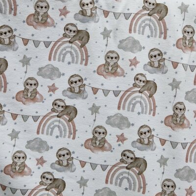 wit roze-terracotta beige bruin Luiaard en Regenboog en Vlaggetjes  - digitale tricot (op=op)