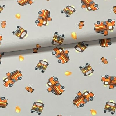 beige rood oranje geel Brandweerauto tricot