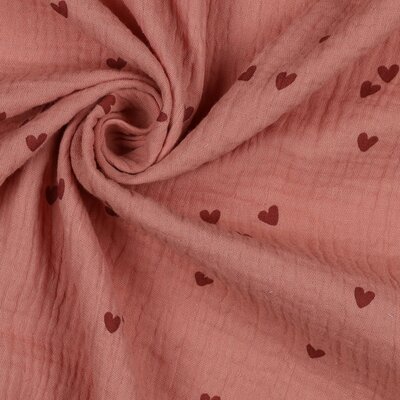 claypink hearts double gauze