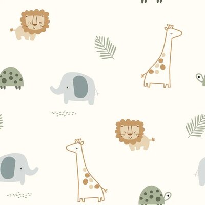 wit (off white) camel grijs groen schildpad leeuw olifant giraf Diertjes poplin katoen (op=op)
