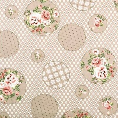 beige (warm) roze off white Roosjes in rondjes Mathilda's poplin katoen (op=op)