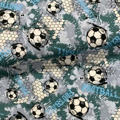 wit blauw groen grijs zwartvoetballen Udi digitale katoen (op=op)