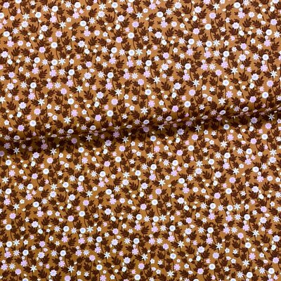 cognac cacao roze wit Bloemen en Takjes retro udi katoen