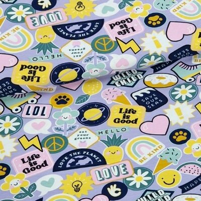 nog 1.5m - lila geel blauw roze mint groen zwart Love en Hartjes - tricot (op=op)