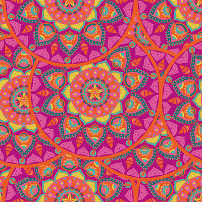 roze (fuchsia) Colorfull Bloemen Viscose