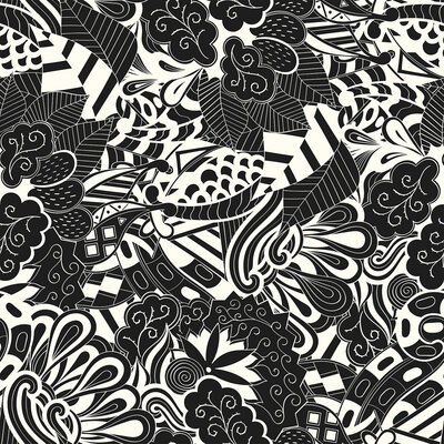 zwart wit Bloemen Viscose (op=op)