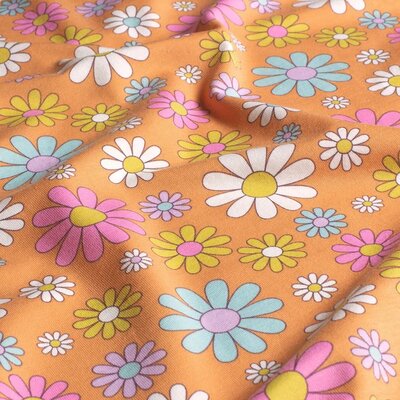 oranje blauw wit geel roze Daisy FlowerPower Bloemen tricot (op=op)