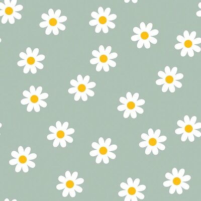 groen (dusty) wit Daisy Bloemen poplin katoen (op=op)